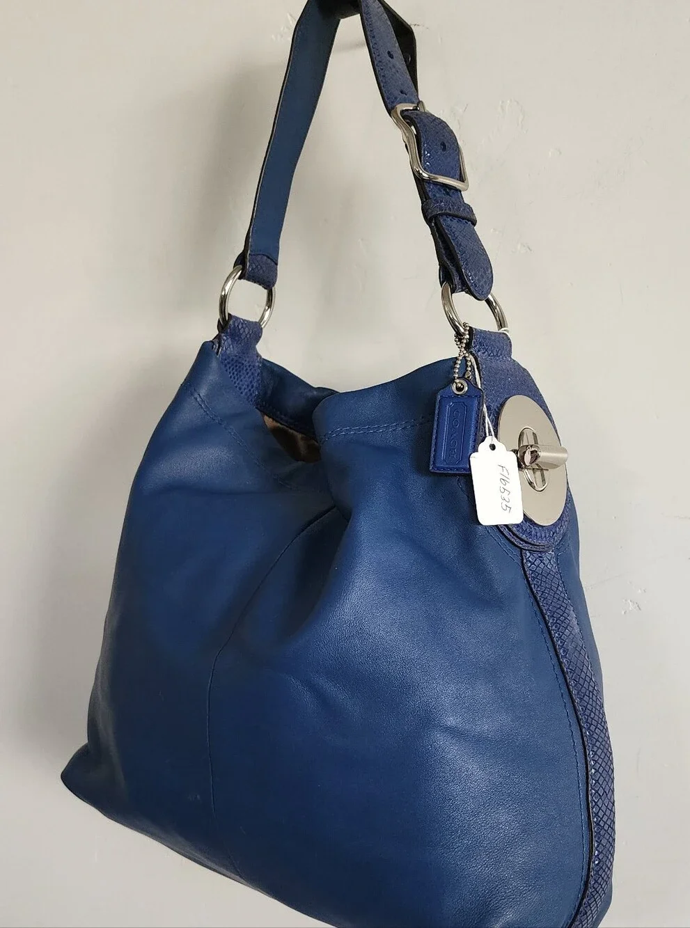 Coach Blue Leather Shoulder Hobo with Silver Hardware